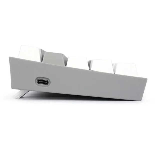 Side view of the Dropshipman Cyberkey Bluetooth Mechanical Keyboard with white keycaps, gray casing, and a USB-C port on the left.