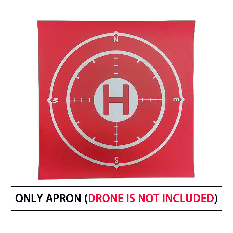 A red helipad apron with a white landing target, ideal for your Dropshipman K3pro Drone E99 Folding or other portable quadcopters. Compass directions included. Text: 