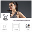 A woman wears Dropshipman Adaptive Memory Hook Bluetooth Earbuds. Below are images of the waterproof earbuds with case, charging cable, user manual, and retail packaging. Text reads: 