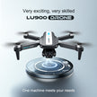 A black Dropshipman LU900Dron Drone hovers over a futuristic digital platform with spinning propellers. The text reads, “Very exciting, very skilled LU900Dron Drone” and “One machine meets your needs.”.